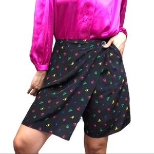 Sold Vintage 1980s KRIZIA Silk Skort Skirt Vintage Multicolor Hat Pattern